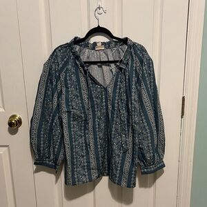 a.n.a Blue Floral Stripe Blouse